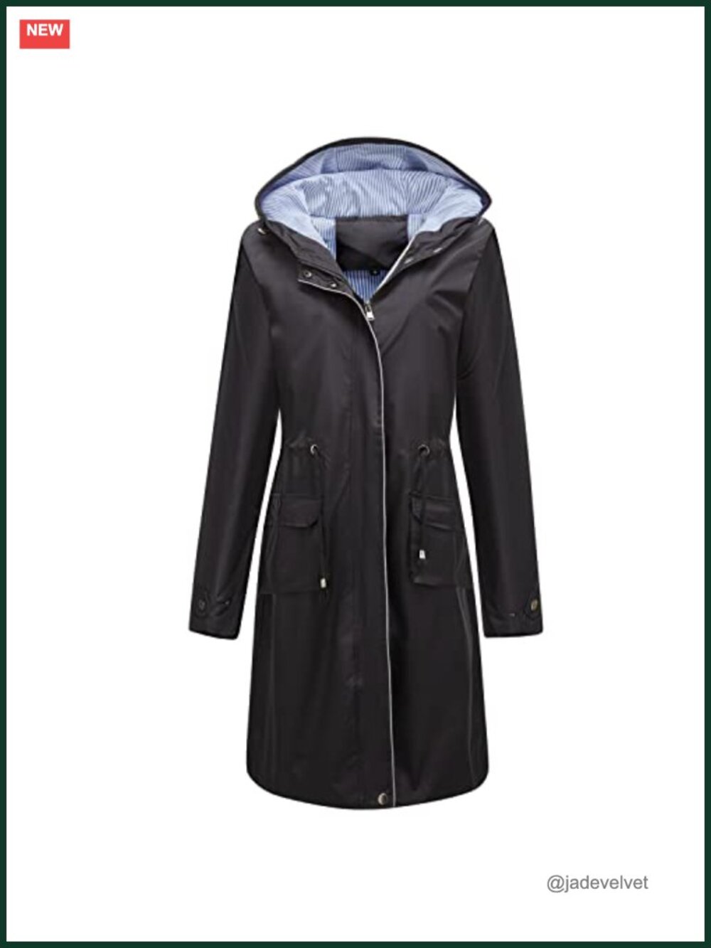 Women's Hooded Rain Jacket Long Waterproof Raincoat Full Zip Anorak Midi